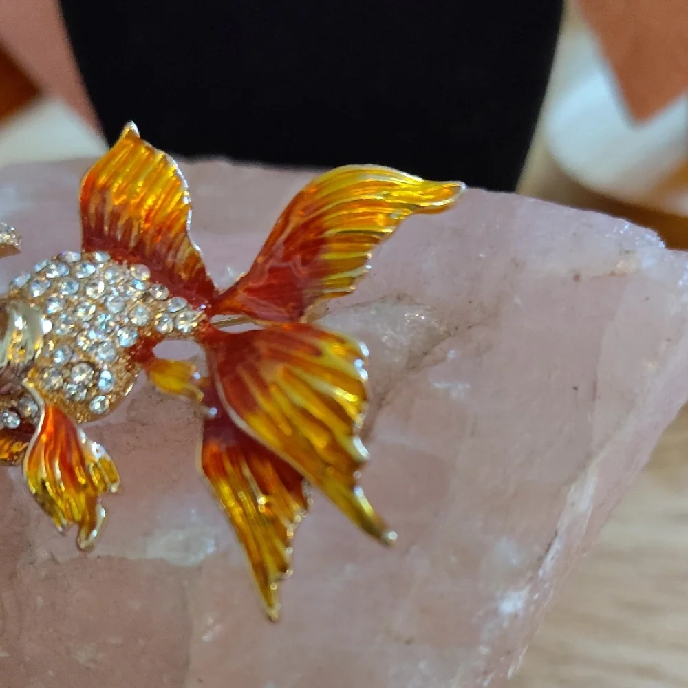 Sparkling Gold and Orange Fish Brooch
